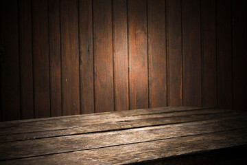 Wooden empty table, with background for mounting your product
