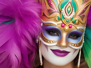 woman with colorful carnival mask