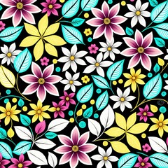 a colorful flower pattern on a black background