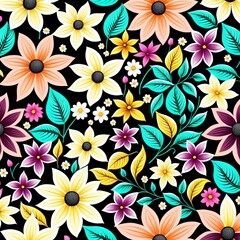 a colorful flower pattern on a black background