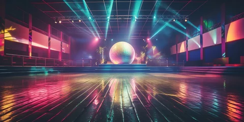 Fotobehang A classic 90's roller skating rink with disco ball and neon lights © EOL STUDIOS