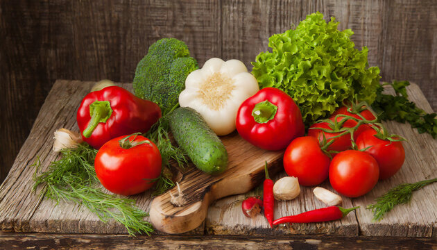 Healthy  vegetables on a wooden table, food diet content. 