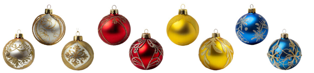 Collection of Christmas ornaments isolated on transparent background. 
