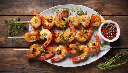 Grilled shrimp with vegetables.