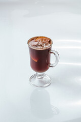 warm winter drinks in glasses on a white background, isolate