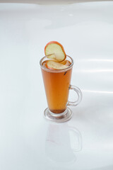 warm winter drinks in glasses on a white background, isolate