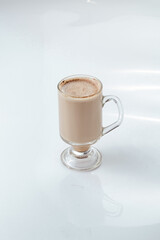 warm winter drinks in glasses on a white background, isolate