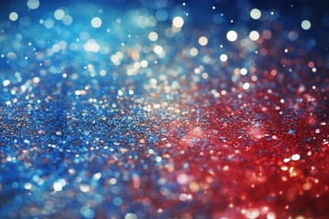 Blue and red Christmas glittering particles with bokeh for a holiday abstract background. Shiny New...