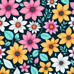 Fototapeta na wymiar a colorful flower pattern on a black background