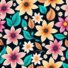 a colorful flower pattern on a black background