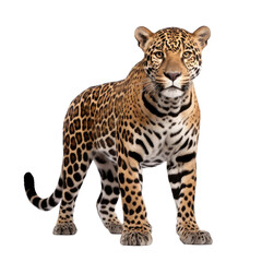 Jaguar standing against transparent background, wild cat portrait