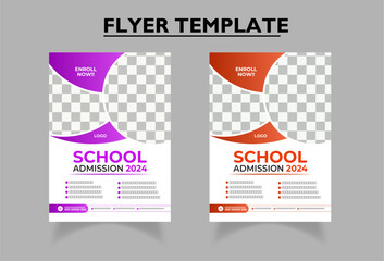 School Admission flyer | Kids back to school education admission flyer poster template | Abstract shapes admission flyer | Purple and Orange Gradients |