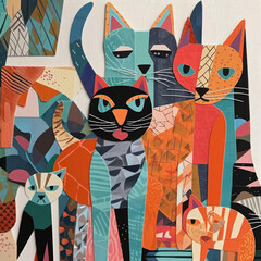 Paper cut collage of different funny frowning cats