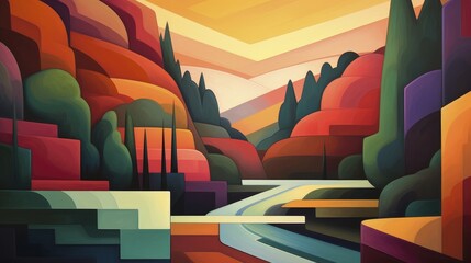 Obraz premium Bold color blocks in a landscape