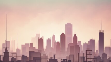 Gradient sky during a peaceful pastel hued sunrise over a city skyline