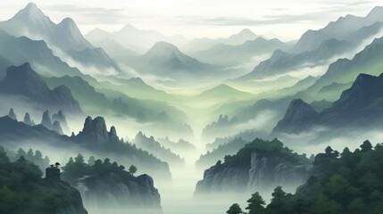 Peaceful morning in a foggy valley