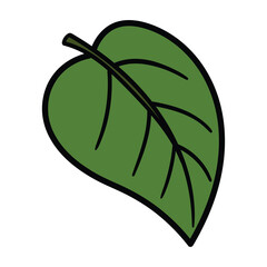 A hand-drawn cartoon doodle icon green leaf on a white background.