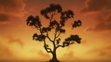 Tree silhouettes against a fiery sky