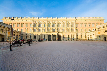 Fototapeta na wymiar Outer courtyard and the western row of the Royal Palace, Stockholm, Sweden