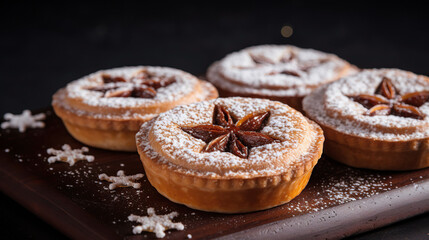 Delectable festive mince pies adorned with star-shaped pastry tops and sugar dust
