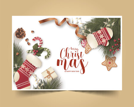 realistic christmas frame with seasonal message design vector illustration