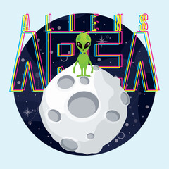 Colored sticker with alien on a moon Vector