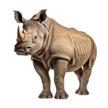 rhinoceros standing against transparent background, wild animal portrait