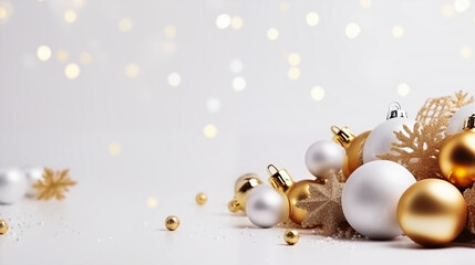 Christmas and New Year background with gold and silver baubles.
