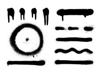 Set of graffiti spray banner. Vector spray paint shapes with smudges