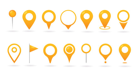 Set of map pointers on a white background

