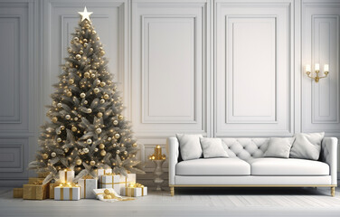 Christmas Living Room Background. Stylish Interior Design