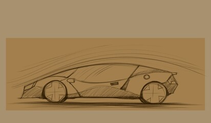 Concept car, sketch - digital painting  - obrazy, fototapety, plakaty