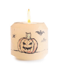 Wax candle for Halloween on white background