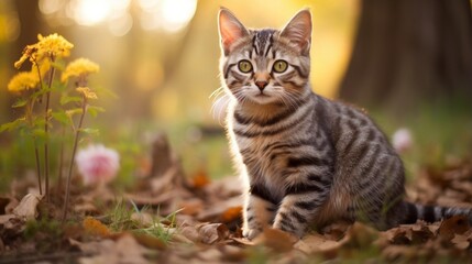 Naklejka na ściany i meble Cute tabby cat in park