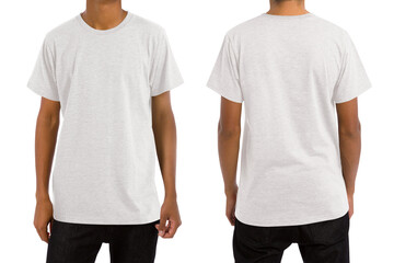 Man in blank white t-shirt, front and back views