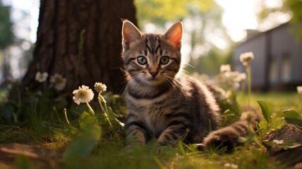 Cute tabby cat in park