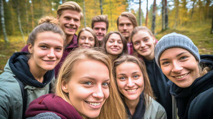 A group of friends gathered in a Finnish park to celebrate Friends Day,  Day of Friends in Finland, Friends Forever