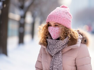 Frosty Smiles: Young Woman in Winter Gear Enjoying the Snow