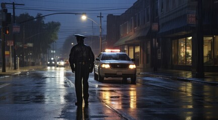 Illuminated City Evening: Rainy Street Transportation