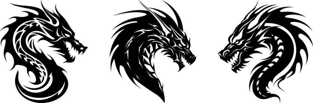 dragon head tribal tattoo design black vector silhouette logo