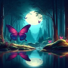 landscape with butterfly and flowers