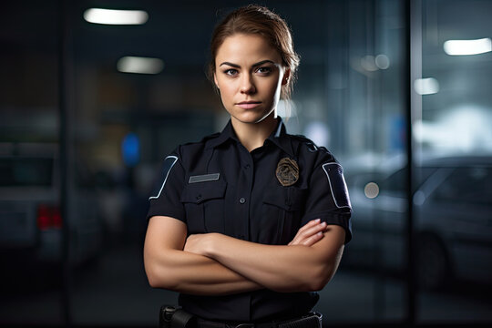 Confident and professional policewoman in uniform standing in a