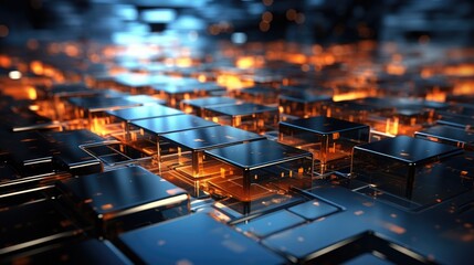 Obraz premium Explore the abstract world of technology where black and yellow colors symbolize innovation and creativity. Unleash the power of abstract processors that push the boundaries of traditional computing,