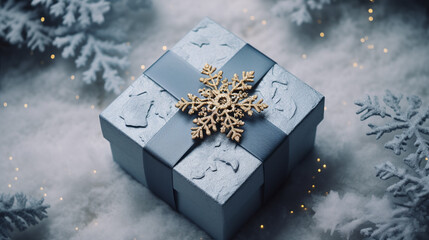 Winter Wonderland: A Beautifully Wrapped Gift Box with Ribbons Generative Ai