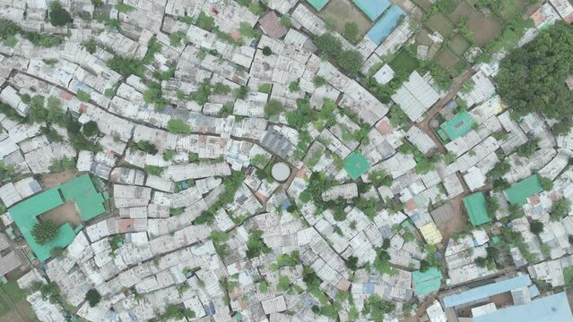 Top view of a huge refugee camp near Myanmar Border, Kutupalong Rohingya camp near Ukhia town, Bangladesh. 4k