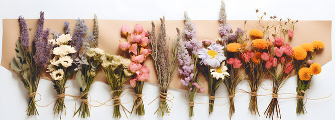 Fototapeta premium Top View Floral Arrangement: Beautiful Bouquet on a White Background