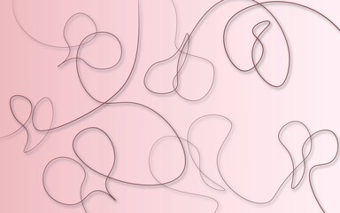 Abstract pink background with curved smooth lines forming hearts. With shadow and gradient.