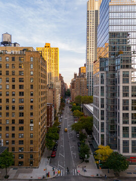 W 70th Street Manhattan New York. aerial vertical drone photo