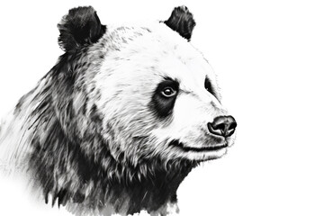 Fototapeta premium Panda Profile Portrait in Black and White Graphic Isolated on White Background