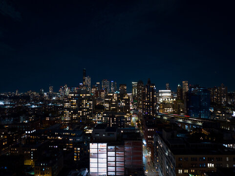 Night aerial drone photo Brooklyn New York 2023